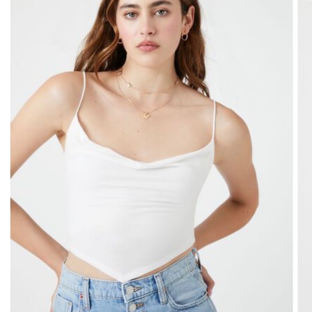 Forever 22 Cropped Cowl neck white tank size S